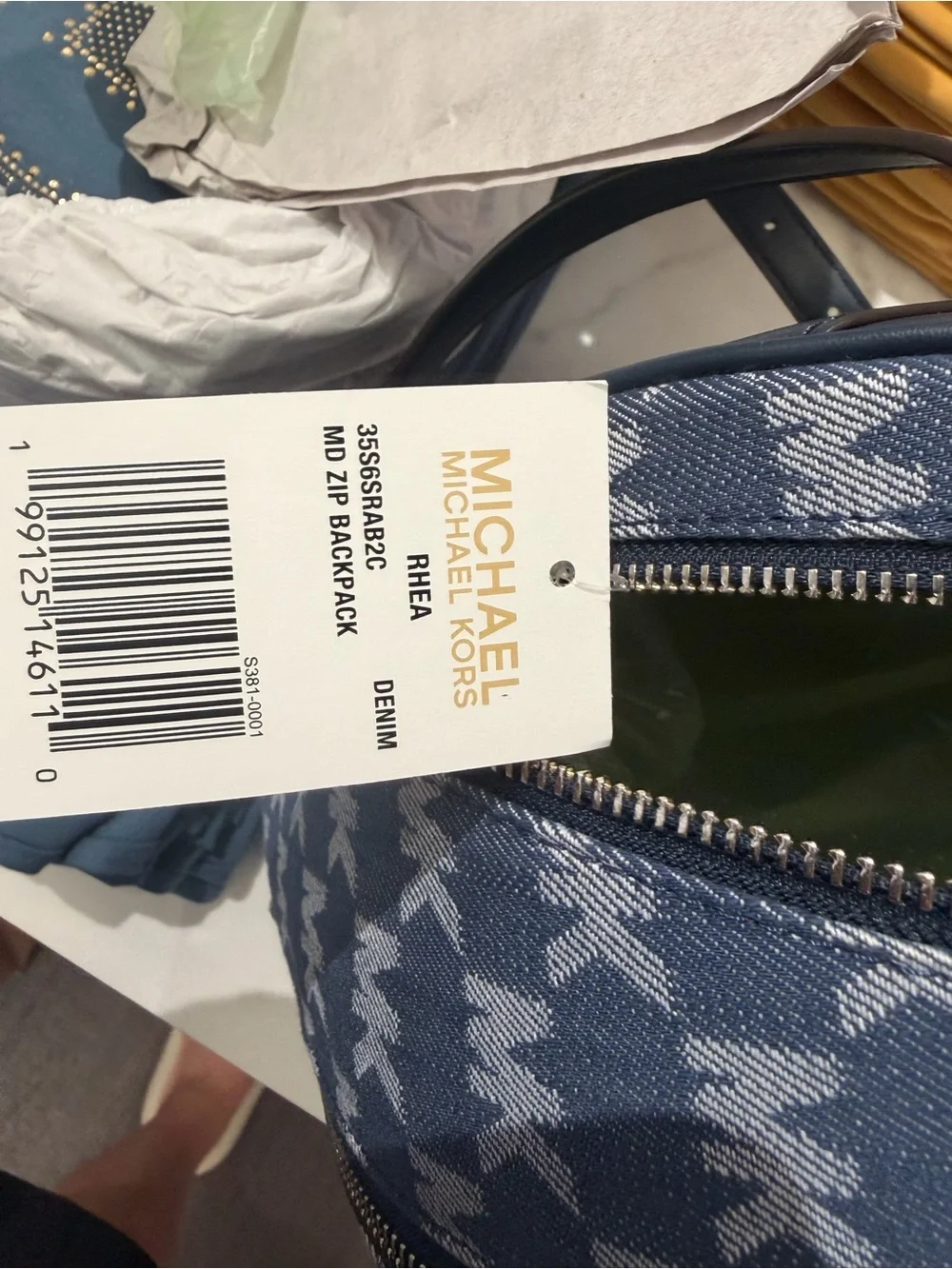 Michael Kors Denim Blue MK Monogram Rhea Backpack Medium denim new